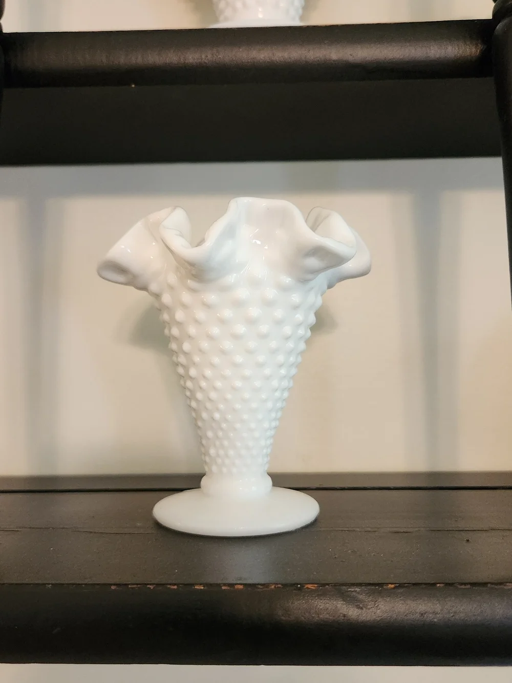Vintage Fenton White Milk Glass Hobnail Ruffled Mini Vase